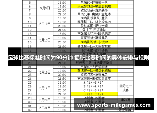 足球比赛标准时间为90分钟 揭秘比赛时间的具体安排与规则
